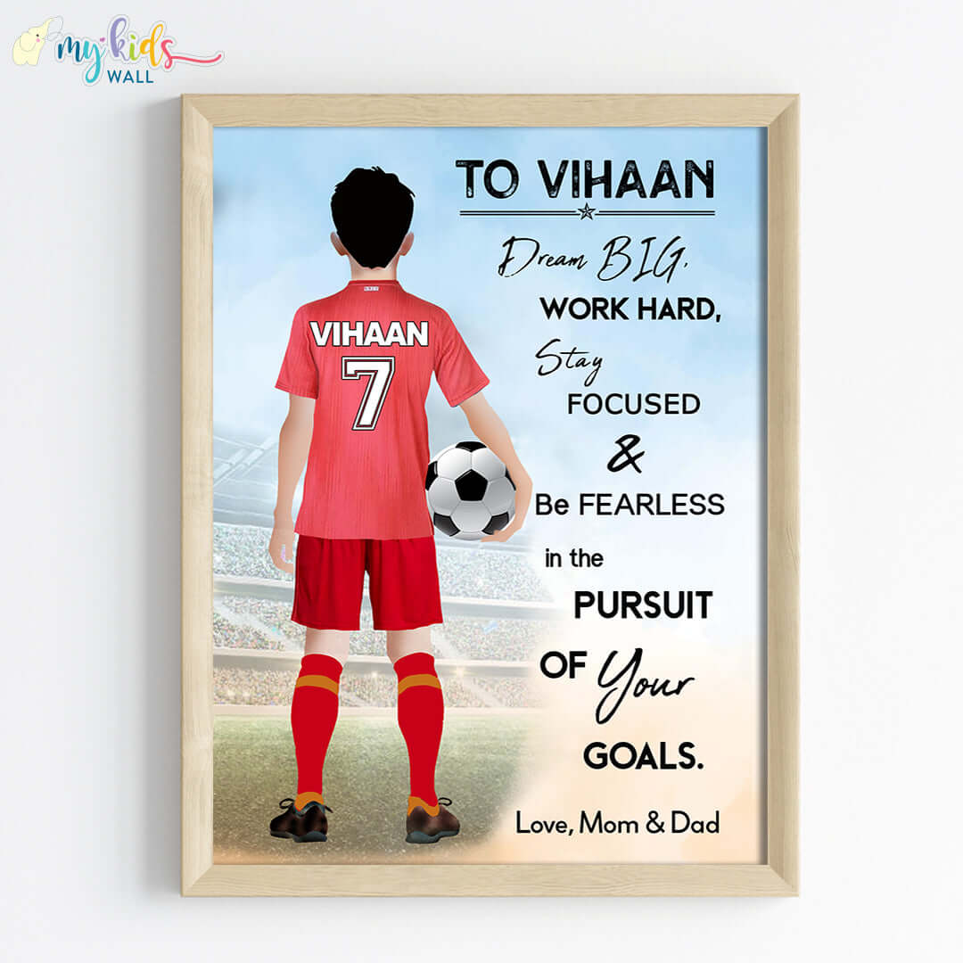 Football Player Personalized Motivational Multicolor Wall Art (Framed)