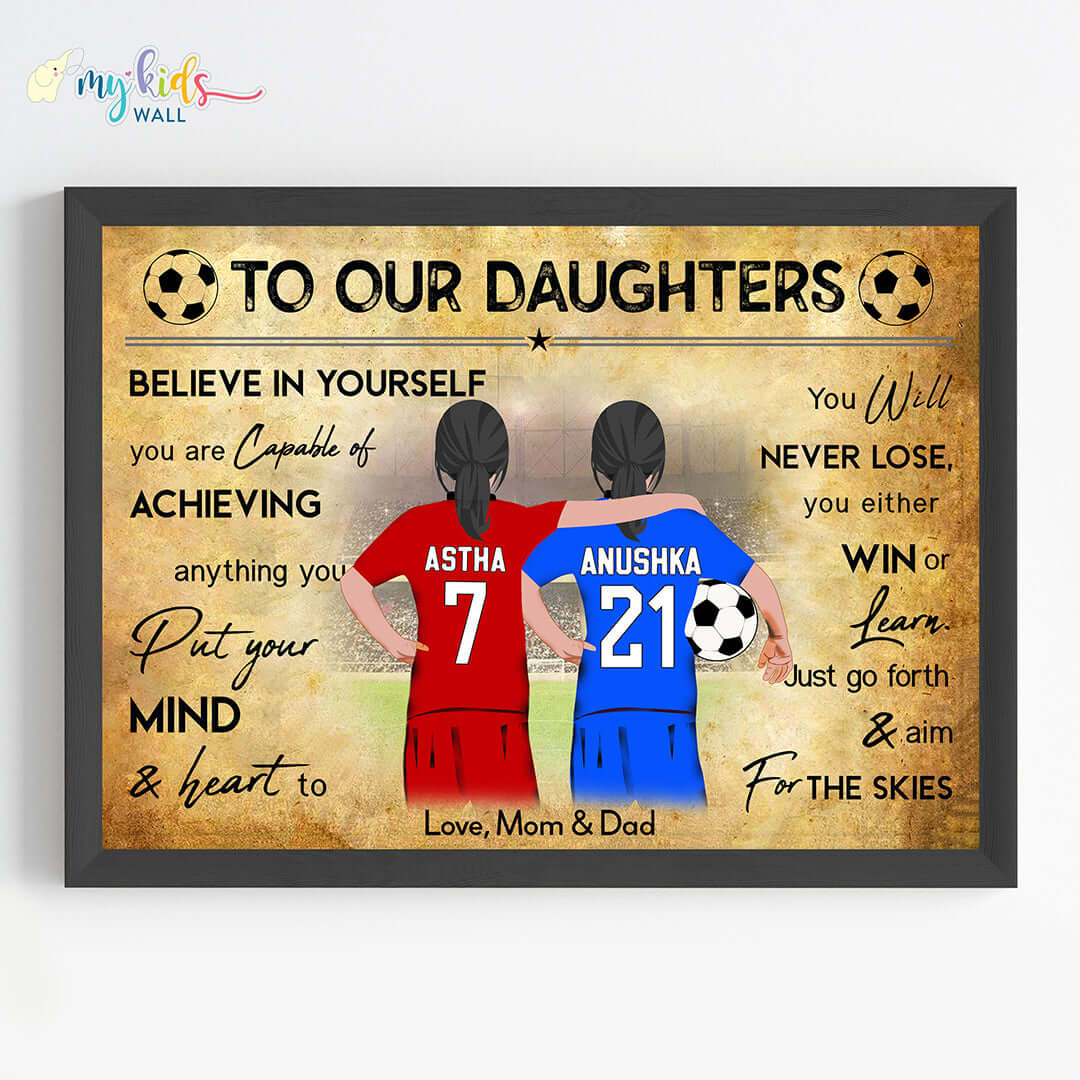 Football Player Sisters Personalized Motivational Wall Art (Framed)