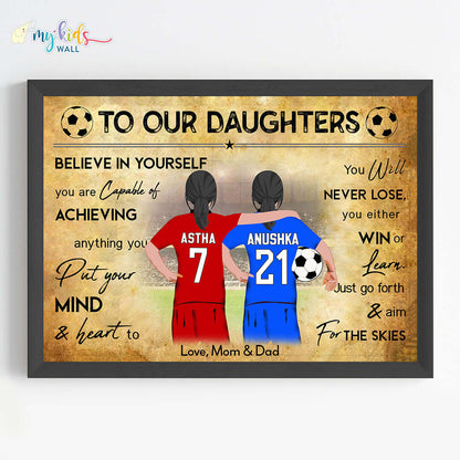 Football Player Sisters Personalized Motivational Wall Art (Framed)