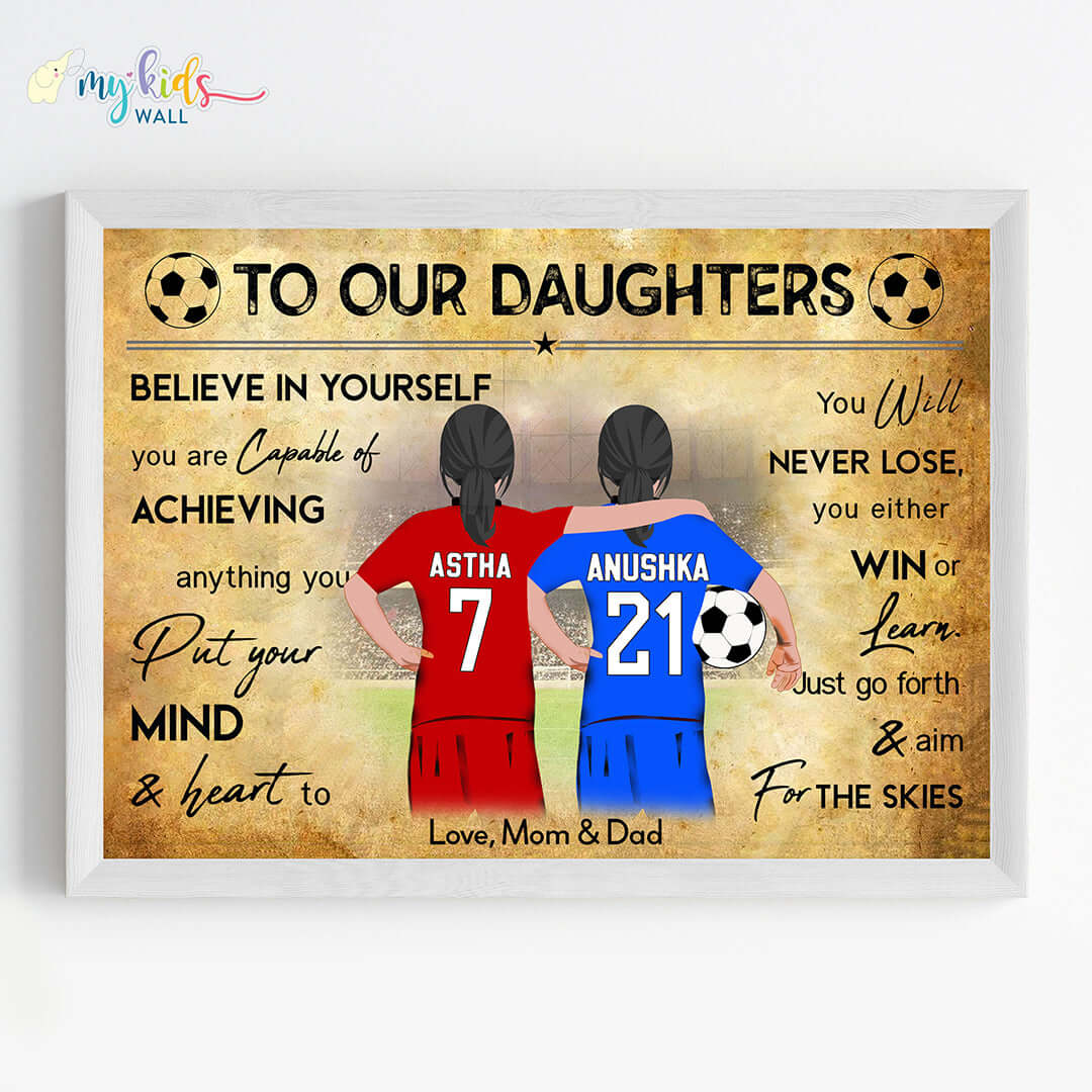 Football Player Sisters Personalized Motivational Wall Art (Framed)