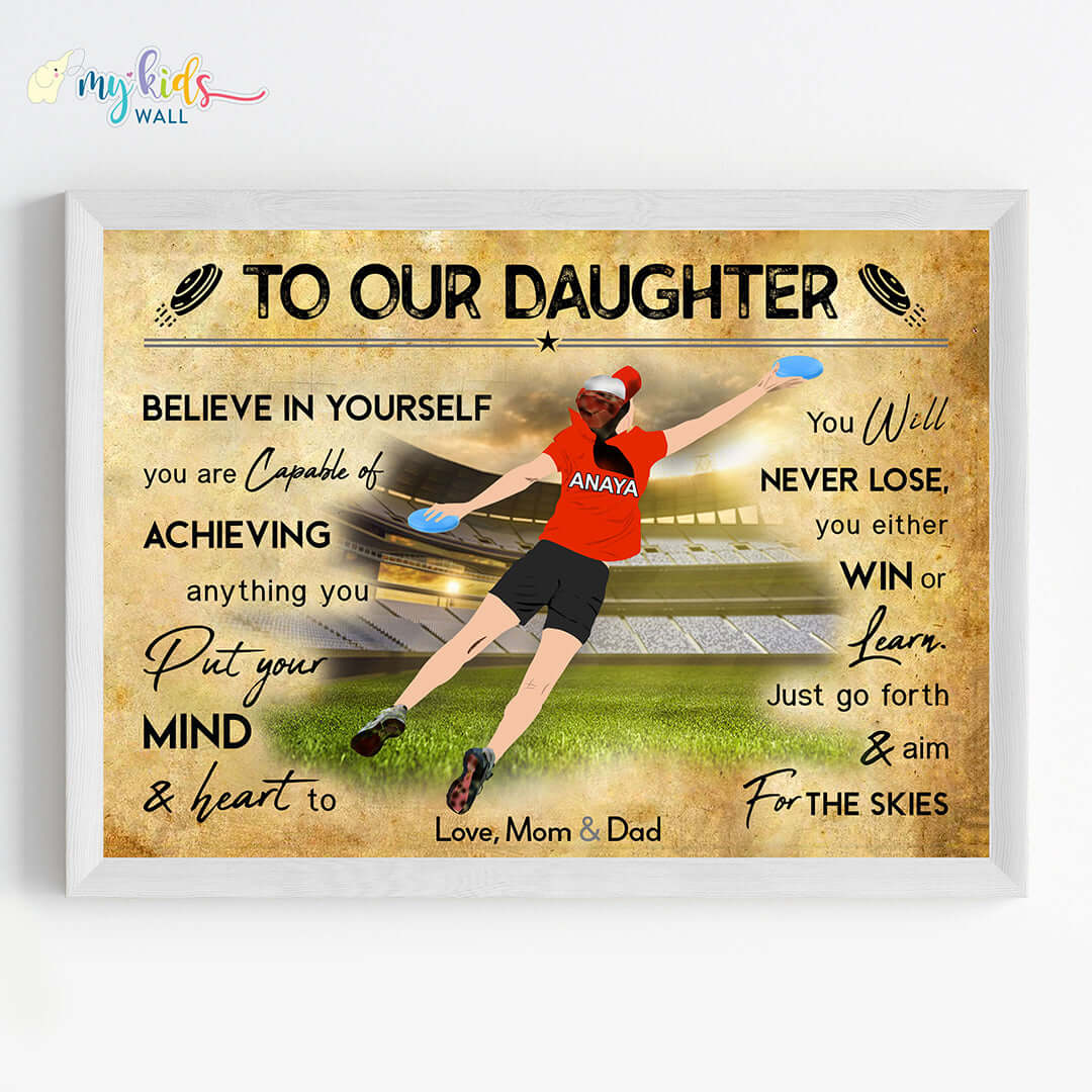 Frisbee Player Girl Personalized Motivational Wall Art (Framed)