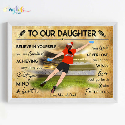 Frisbee Player Girl Personalized Motivational Wall Art (Framed)