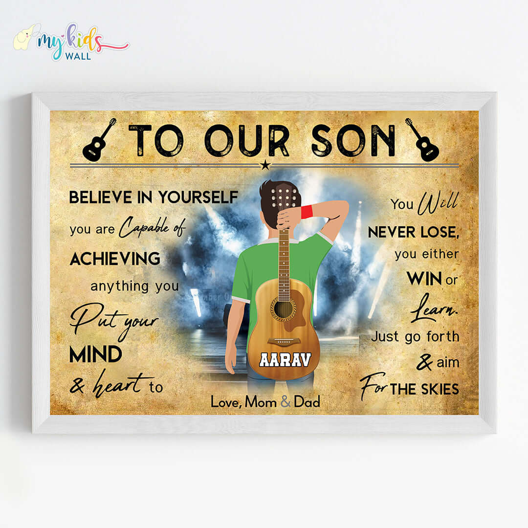 Guitar Player Boy Personalized Motivational Wall Art (Framed)