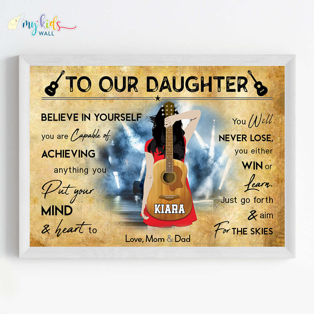 Guitar Player Girl Personalized Motivational Wall Art (Framed)