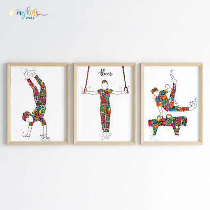 Gymnastic Boy Personalized Wall Art (Framed Set of 3) New
