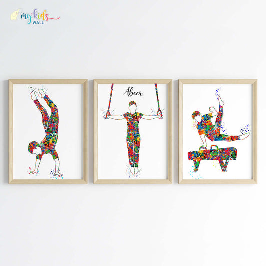 Gymnastic Boy Personalized Wall Art (Framed Set of 3) New