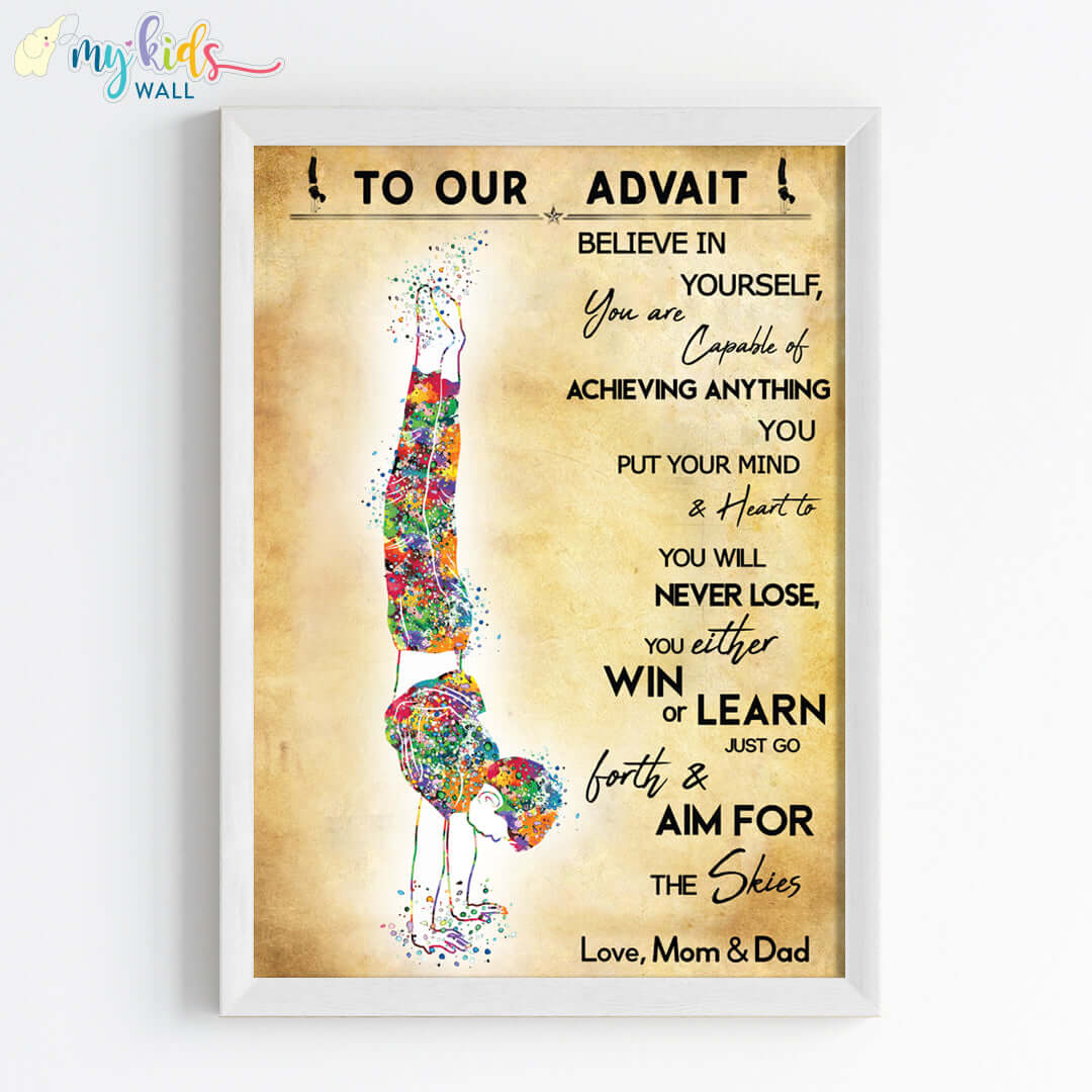 Gymnastics Handstand Boy Personalized Motivational Wall Art (Framed)