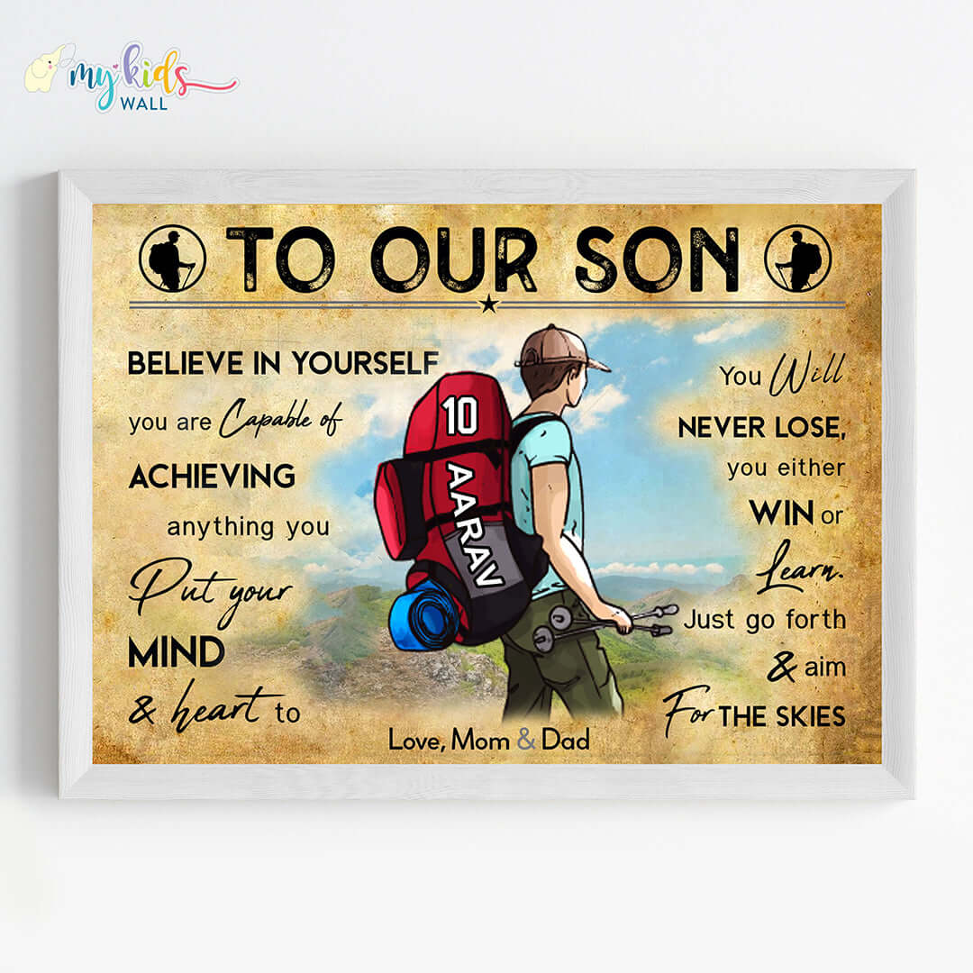 Hiking Boy Personalized Motivational Wall Art (Framed)