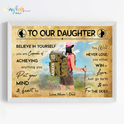 Hiking Girl Personalized Motivational Wall Art (Framed)