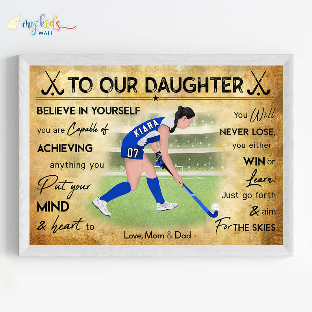 Hockey Player Girl Personalized Motivational Wall Art (Framed)