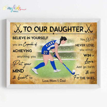 Hockey Player Girl Personalized Motivational Wall Art (Framed)