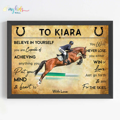 Horse Rider Girl Personalized Motivational Wall Art (Framed)