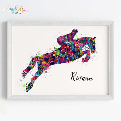 Horse Rider Multicolor Personalized Wall Art (Framed)