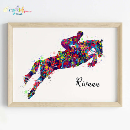 Horse Rider Multicolor Personalized Wall Art (Framed)