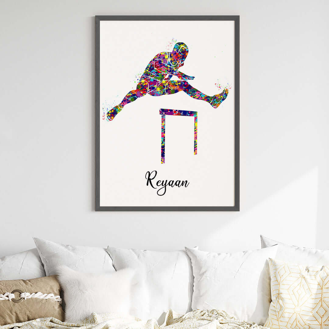 Hurdling Runner Personalized Wall Art (Big Frame)