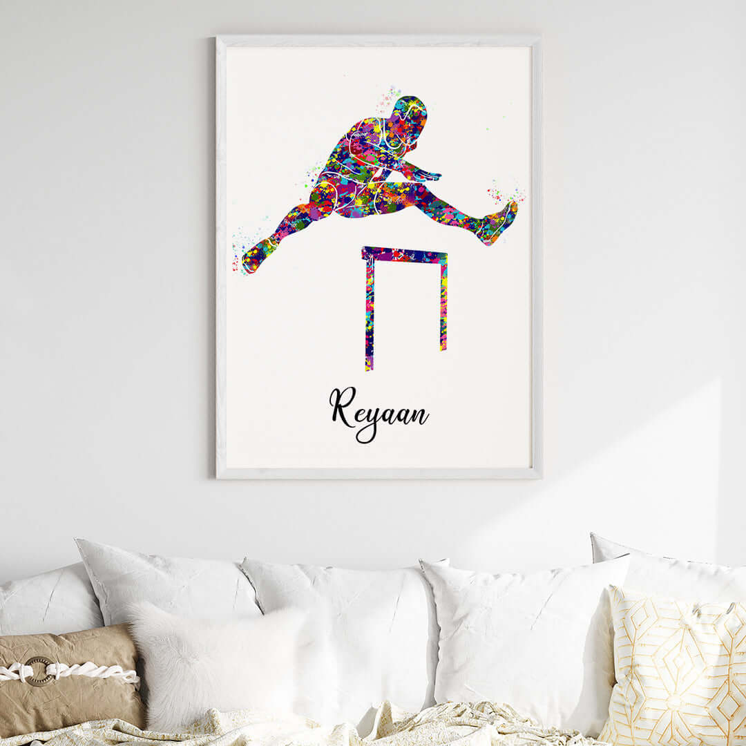 Hurdling Runner Personalized Wall Art (Big Frame)