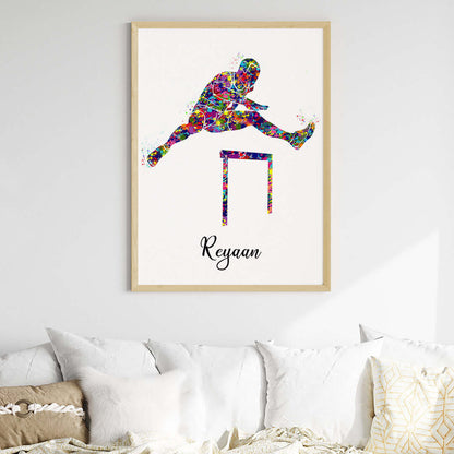 Hurdling Runner Personalized Wall Art (Big Frame)