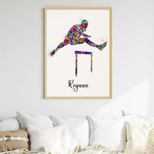 Hurdling Runner Personalized Wall Art (Big Frame)