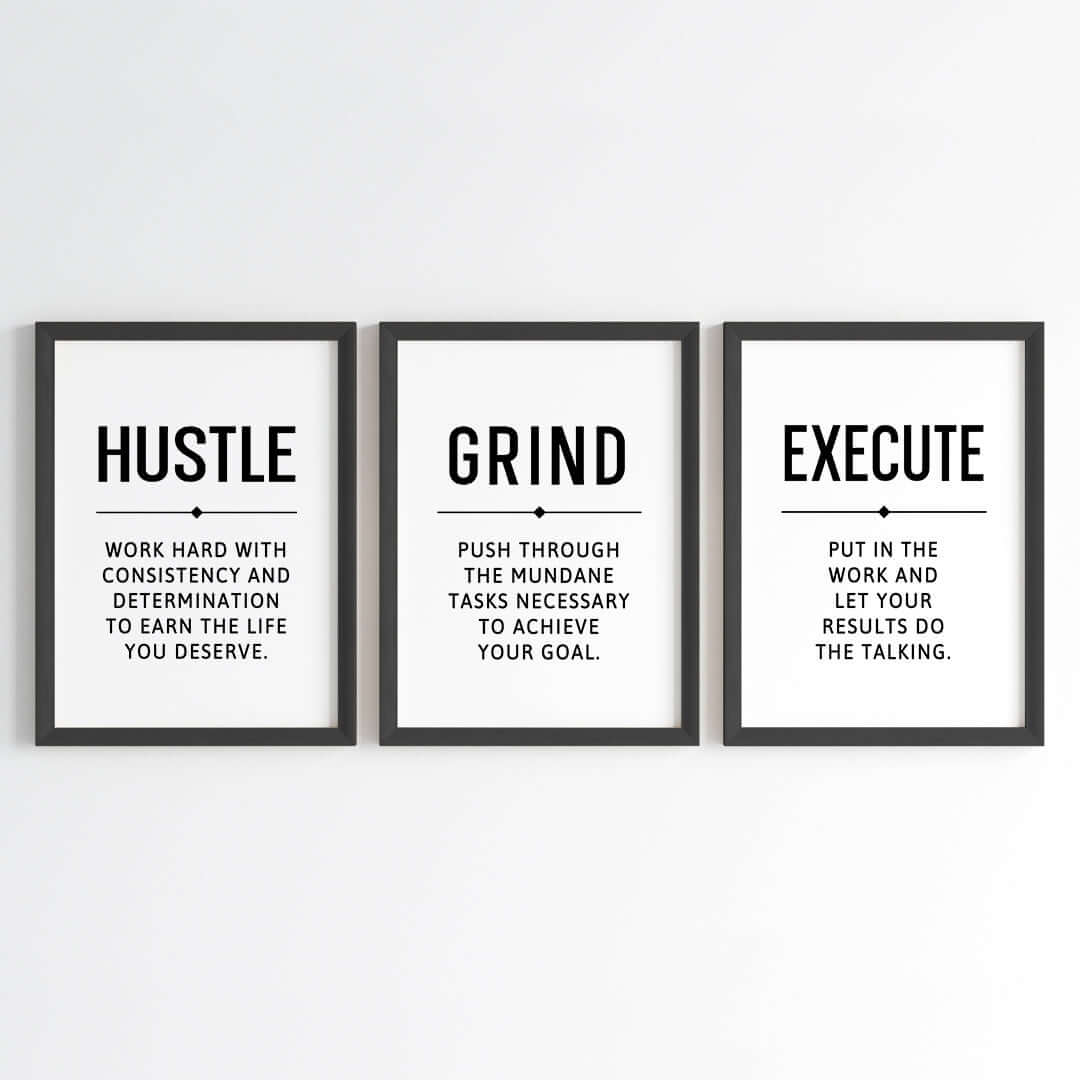 Hustle Grind Execute Wall Art (Framed)