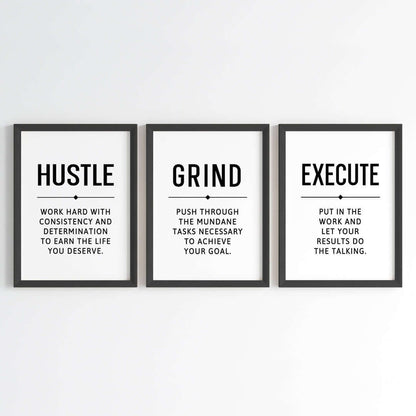 Hustle Grind Execute Wall Art (Framed)
