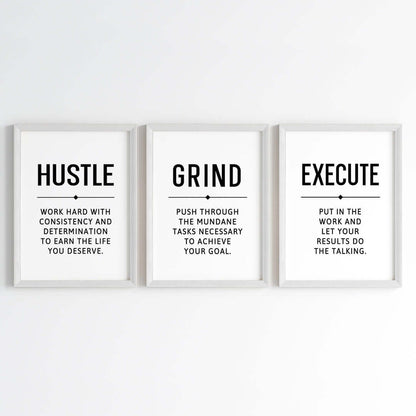 Hustle Grind Execute Wall Art (Framed)