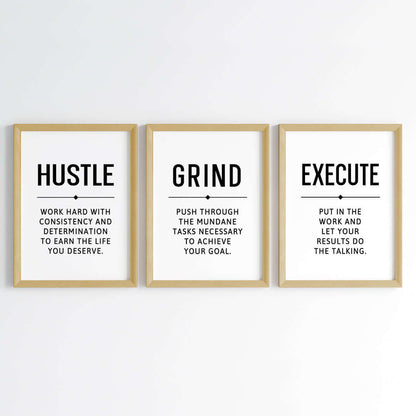 Hustle Grind Execute Wall Art (Framed)