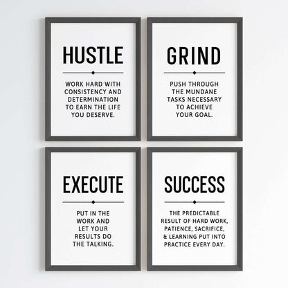 Hustle Grind Execute Wall Art (Framed)