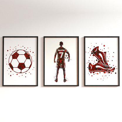 Football Player Personalised Wall Art (Framed Set of 3)