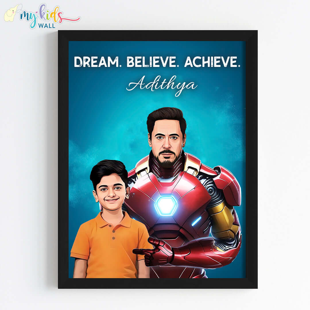 Iron Kid with Iron Man Personalized Portrait (Framed)