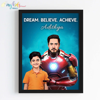 Iron Kid with Iron Man Personalized Portrait (Framed)