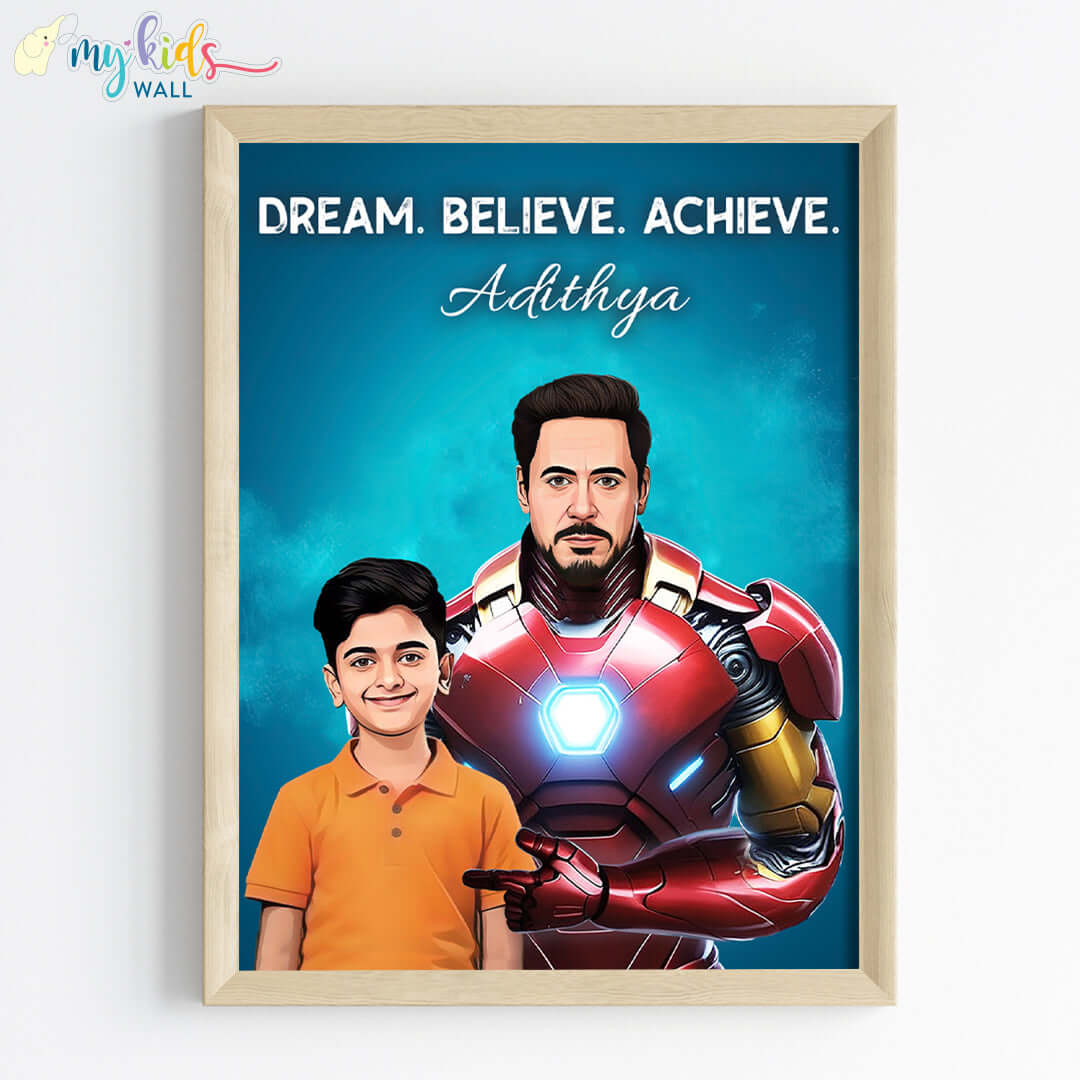 Iron Kid with Iron Man Personalized Portrait (Framed)