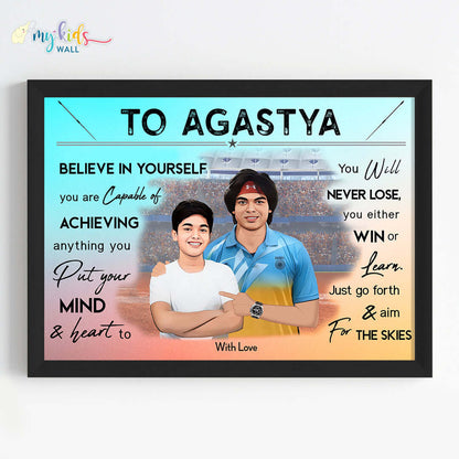 Javelin Champ with Neeraj Chopra Personalized Motivational Portrait (Framed)