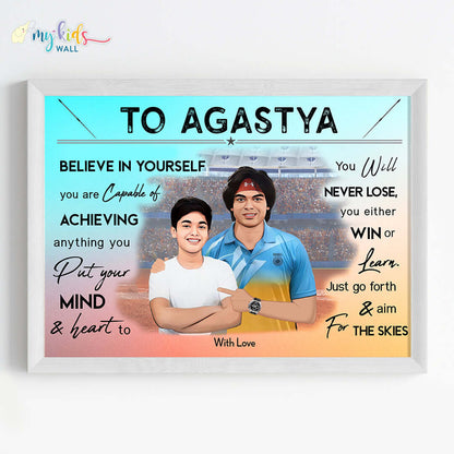 Javelin Champ with Neeraj Chopra Personalized Motivational Portrait (Framed)