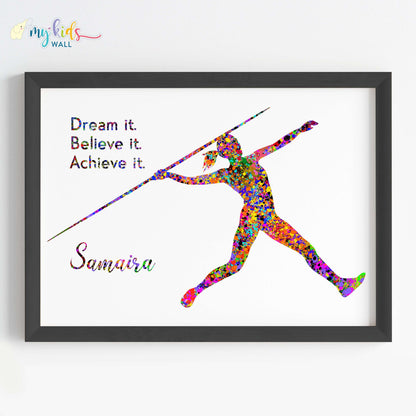 Javelin Thrower Female Personalised Wall Art (Framed)