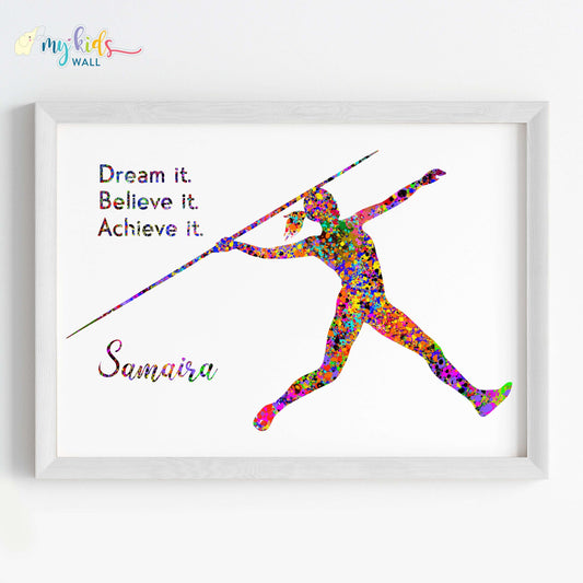Javelin Thrower Female Personalised Wall Art (Framed)