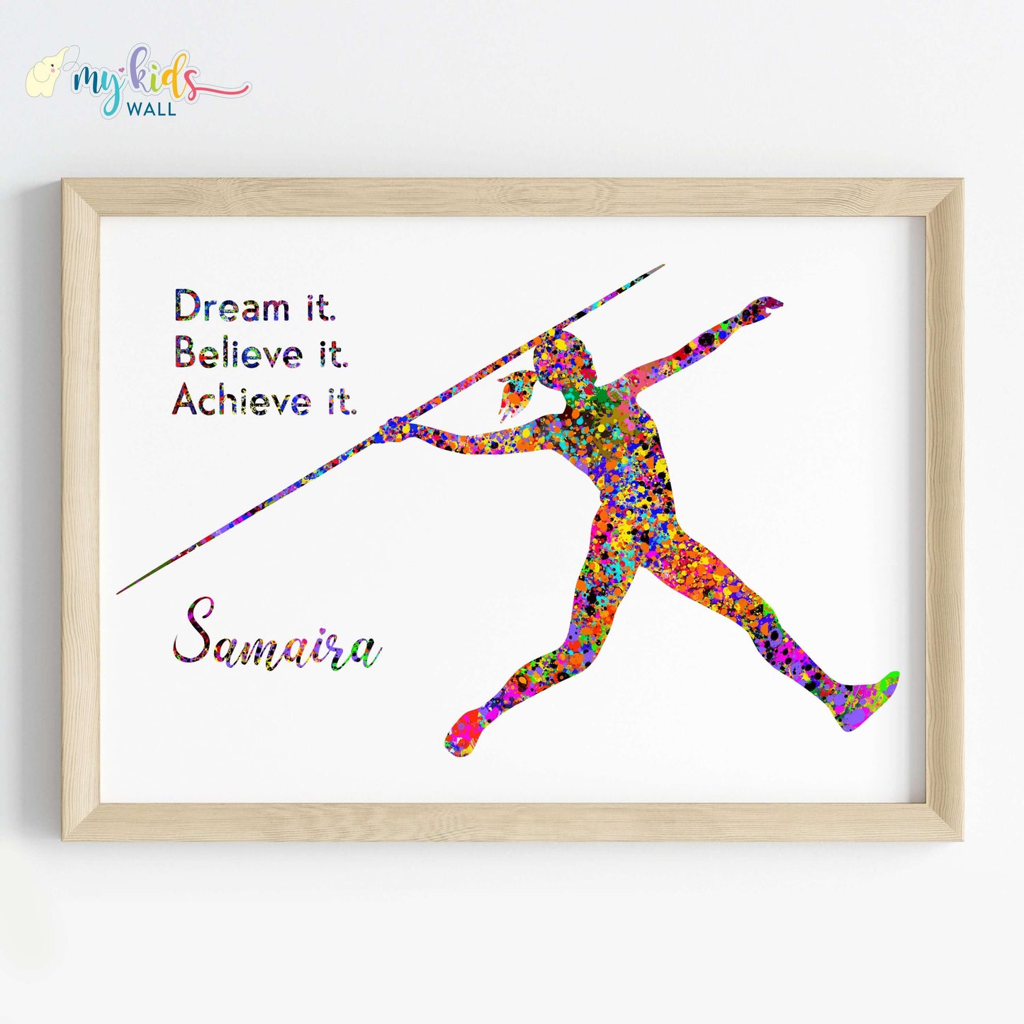 Javelin Thrower Female Personalised Wall Art (Framed)