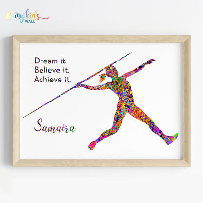 Javelin Thrower Female Personalised Wall Art (Framed)
