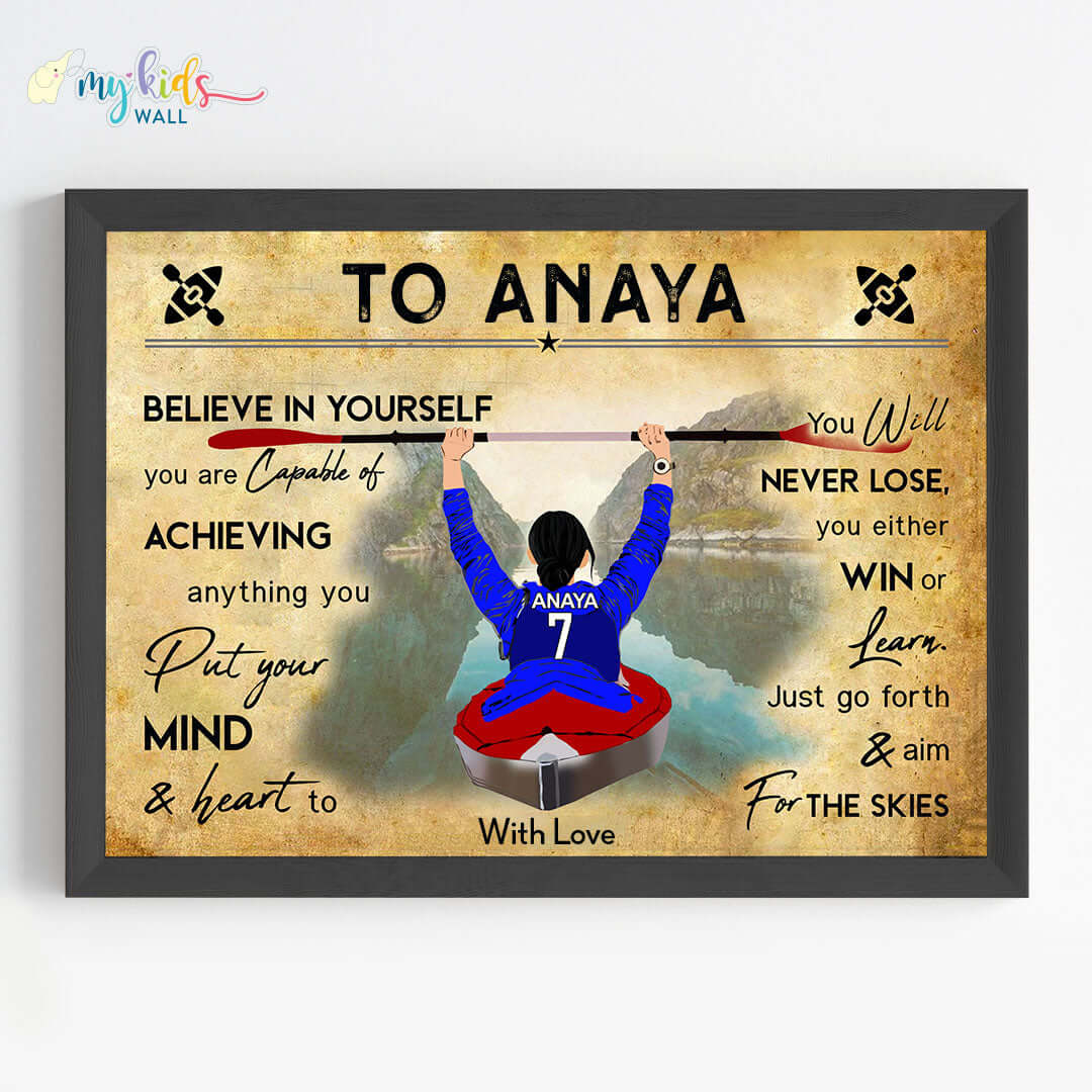 Kayaking Girl Personalized Motivational Wall Art (Framed)