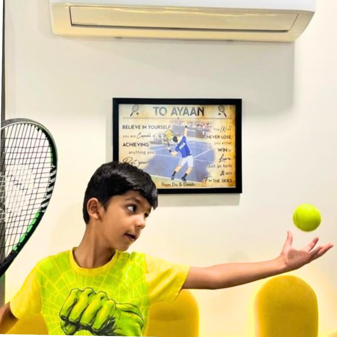 Lawn Tennis Player Boy Personalized Motivational Wall Art (Framed)