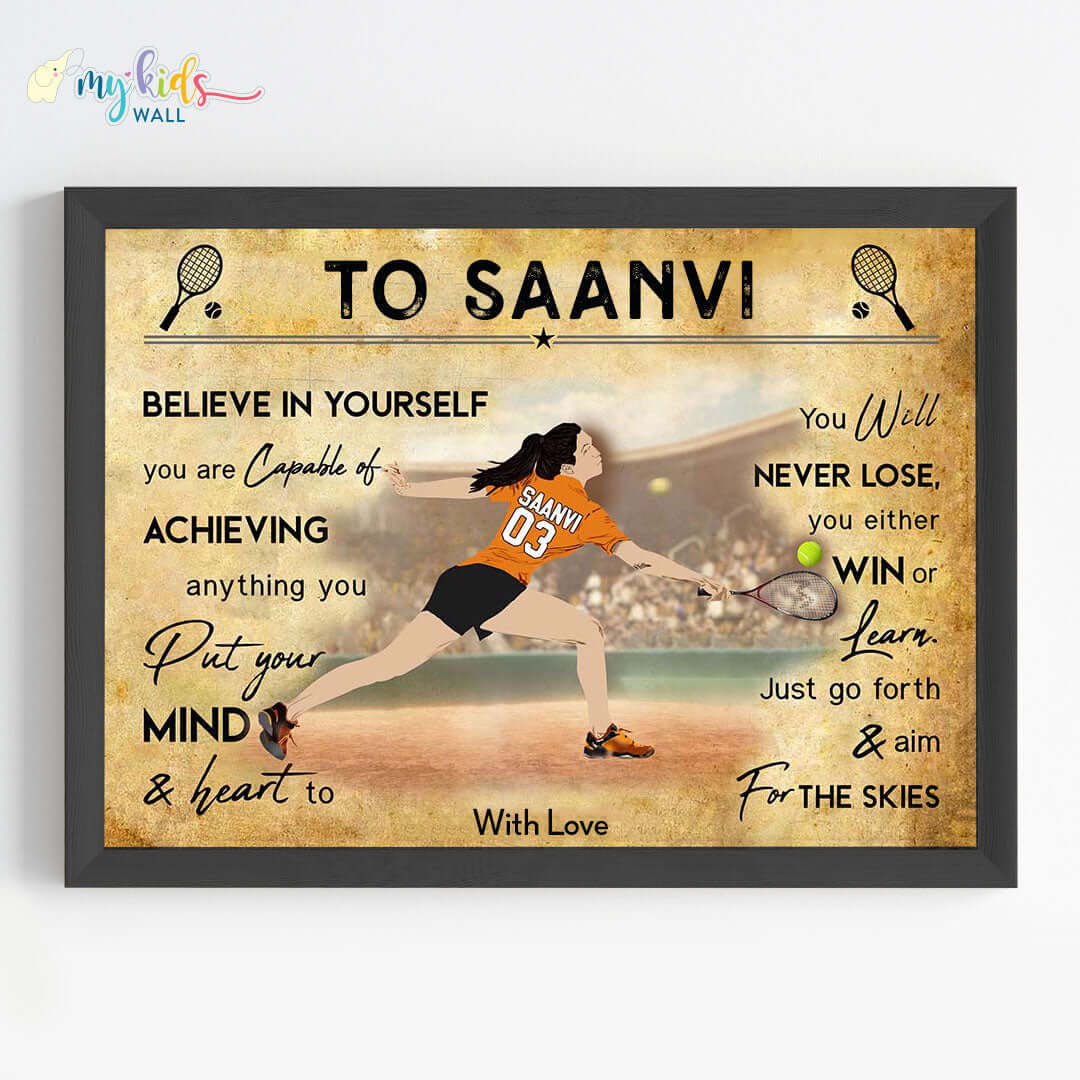 Lawn Tennis Player Girl Backhand Personalized Motivational Wall Art (Framed) New