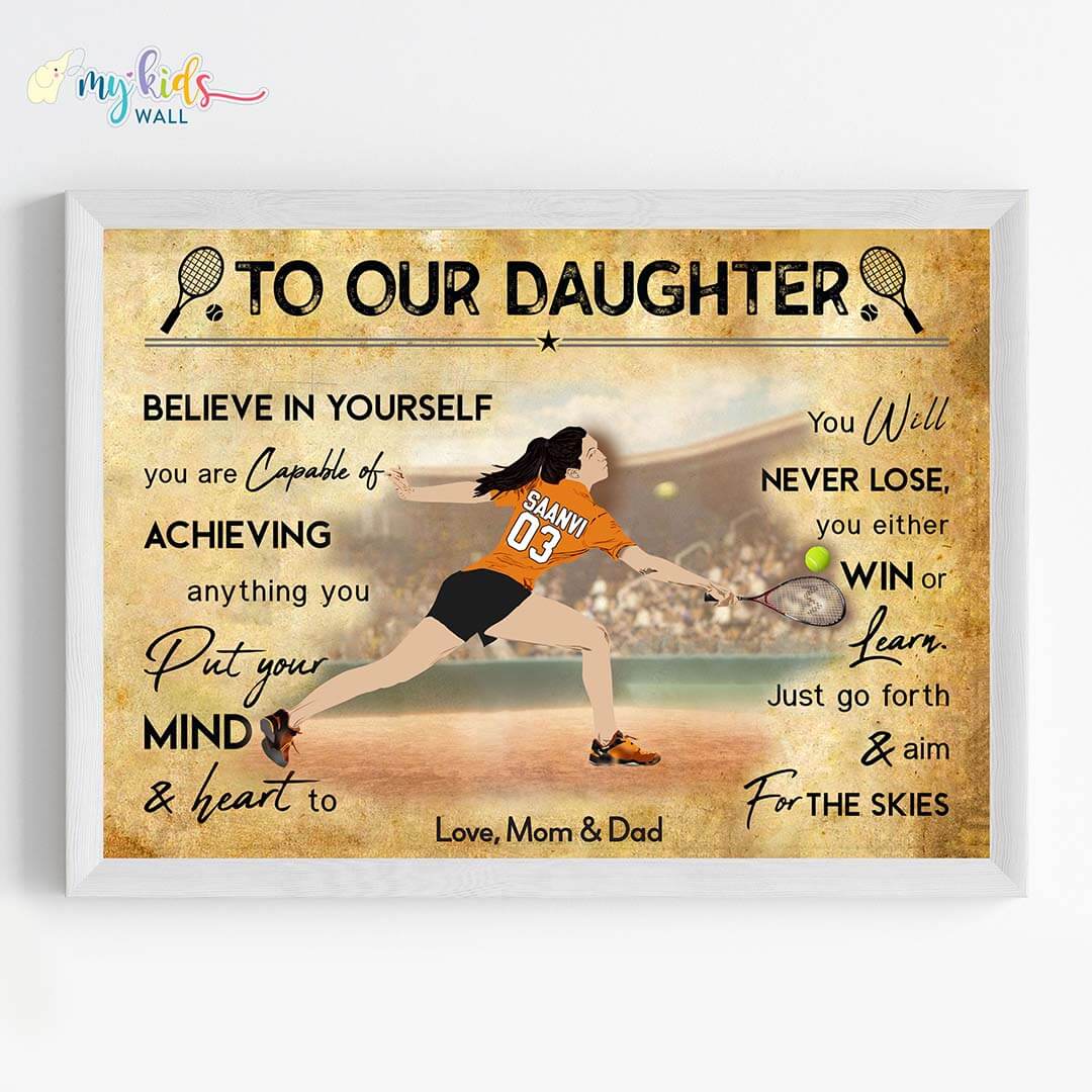 Lawn Tennis Player Girl Backhand Personalized Motivational Wall Art (Framed) New