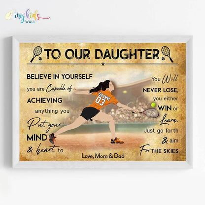 Lawn Tennis Player Girl Backhand Personalized Motivational Wall Art (Framed) New