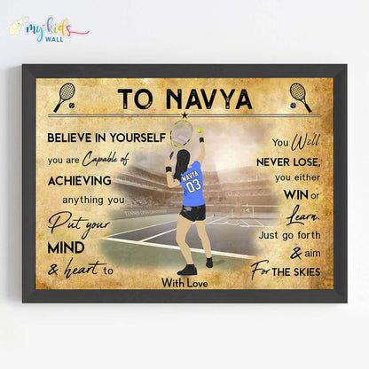 Lawn Tennis Player Girl Personalized Motivational Wall Art (Framed)