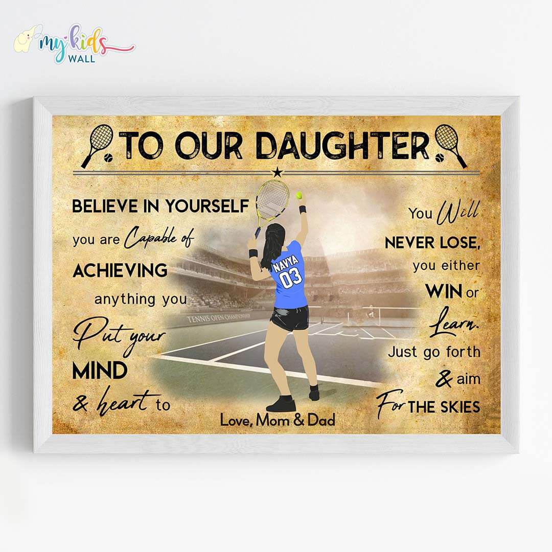 Lawn Tennis Player Girl Personalized Motivational Wall Art (Framed)