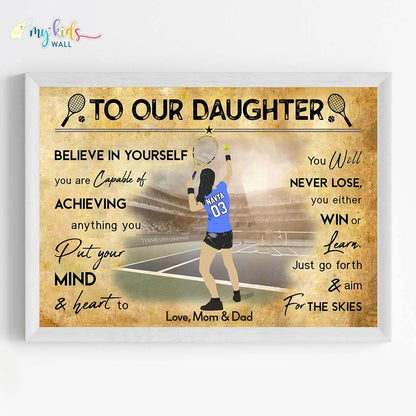 Lawn Tennis Player Girl Personalized Motivational Wall Art (Framed)