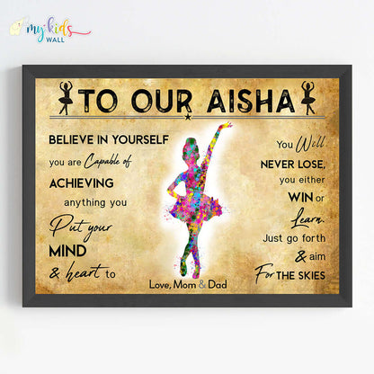 Little Ballerina Dancing Girl Personalized Motivational Wall Art (Framed)
