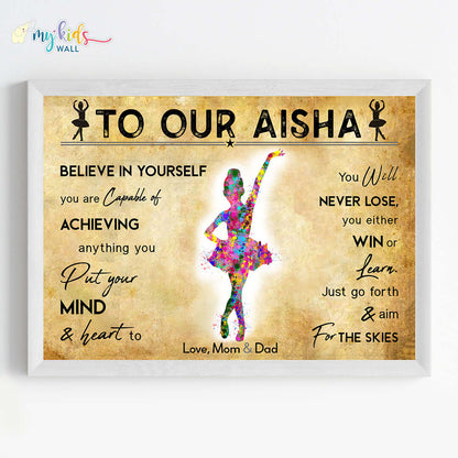 Little Ballerina Dancing Girl Personalized Motivational Wall Art (Framed)
