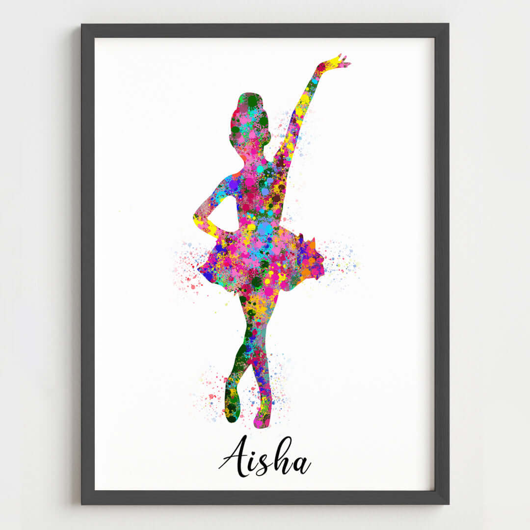 Little Ballerina Dancing Girl Personalized Wall Art (Framed)