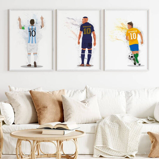 Messi-Mbappe-Neymar Personalized Wall Art (Framed Set of 3)