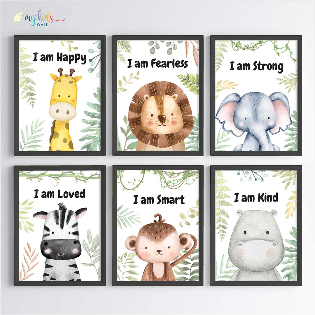 Motivational Baby Safari Animals Wall Art (Framed)